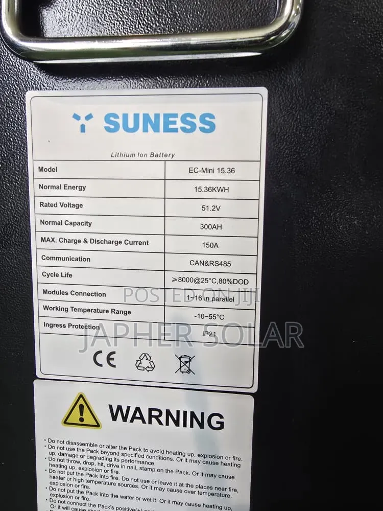 Sunness 15.36kwh Lithium Battery With Wifi Monitoring (5yrs Warranty)