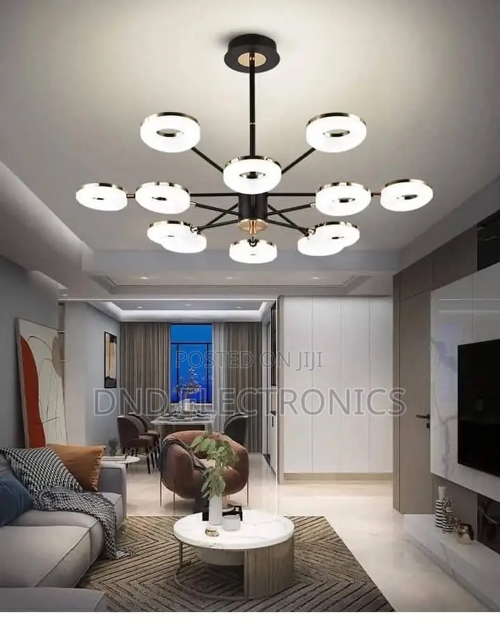 Modern 12-Arm Led Chandelier Black Gold Luxury Ceiling Light