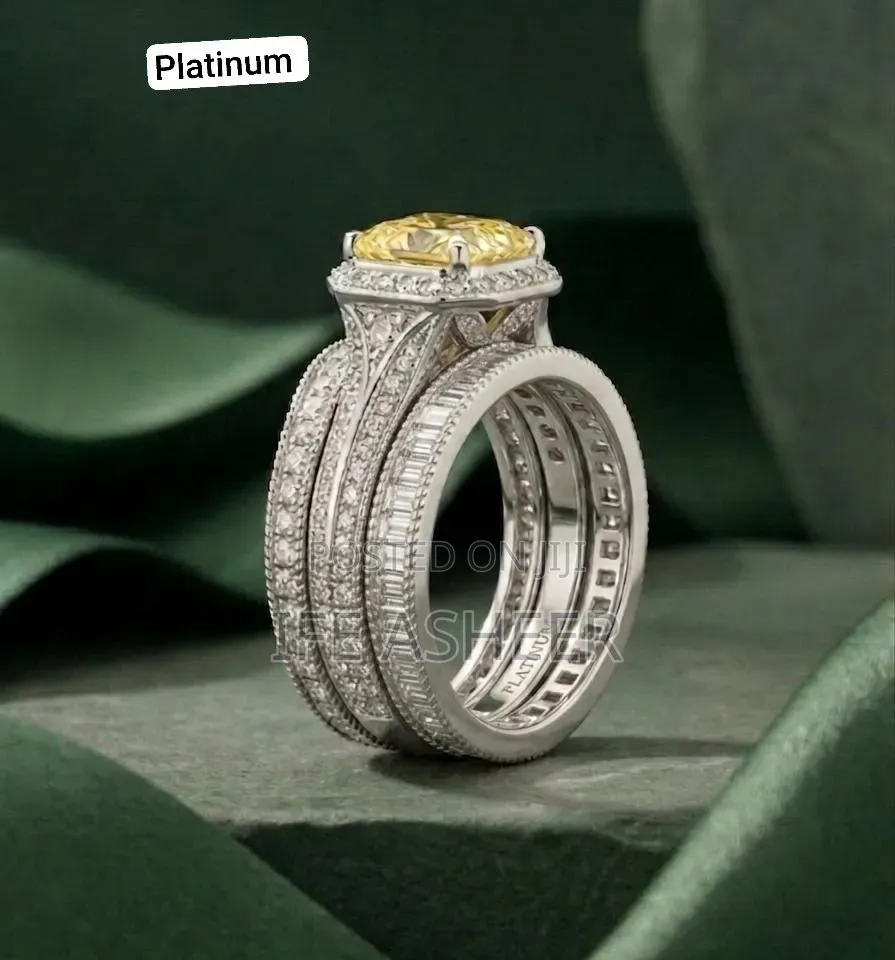 Platinum Ladies Silver Set of Engagement Wedding Ring - Silver