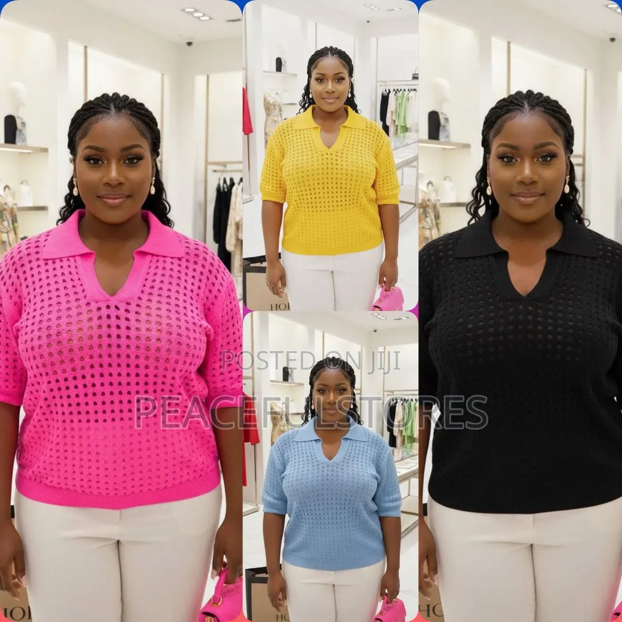 Plus Size Women's Knit Polo Top - Crochet Sweater Blouse