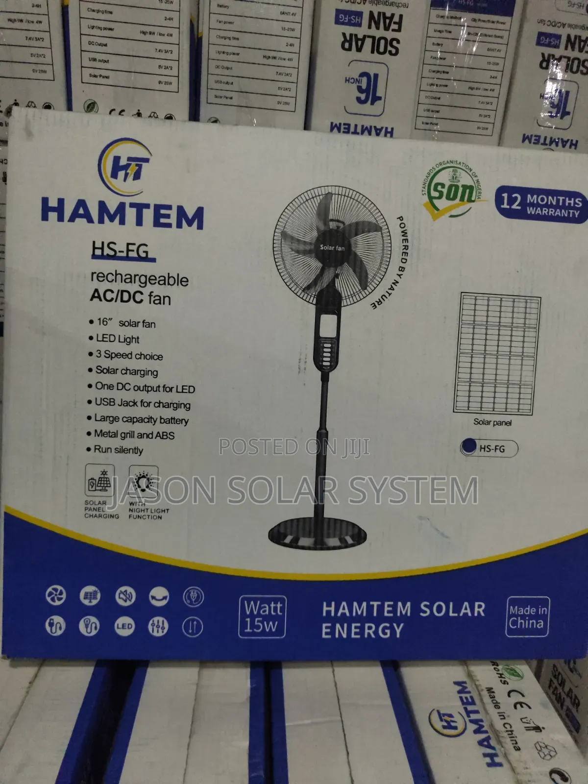 Hamtem Solar Fan 16inch With Solar Panel And Lights