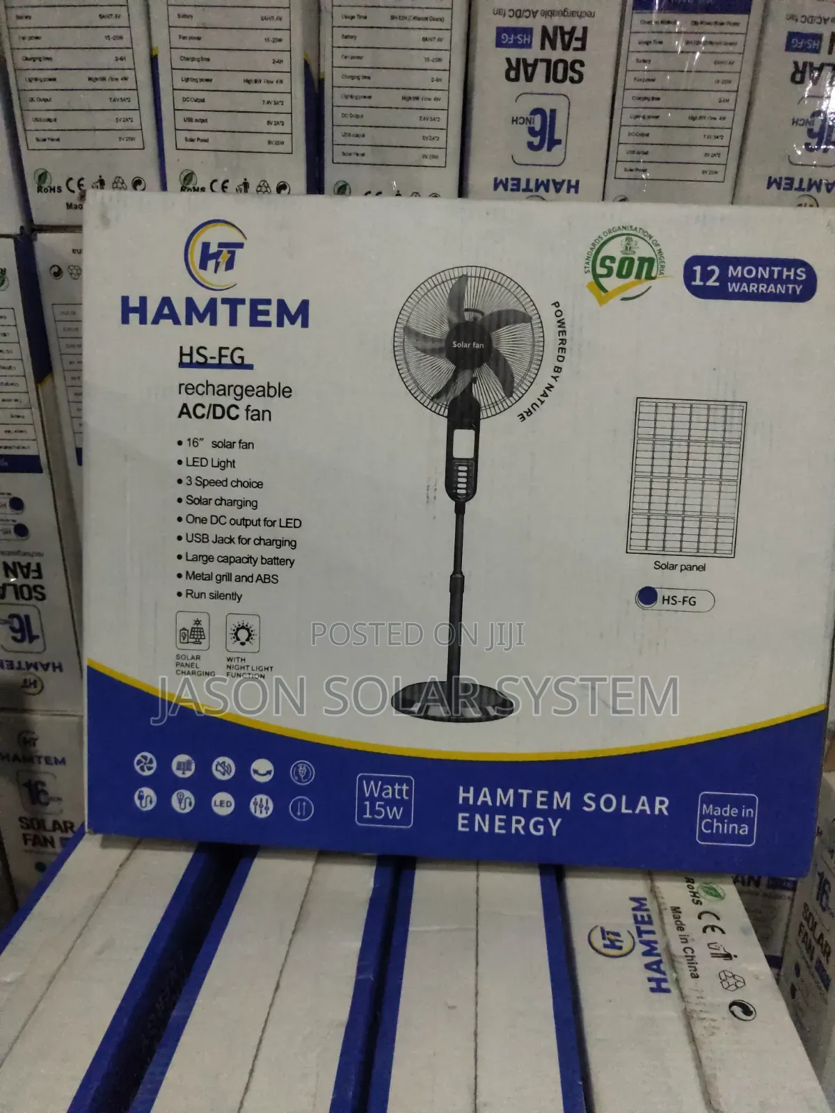 Hamtem Solar Fan 16inch With Solar Panel And Lights