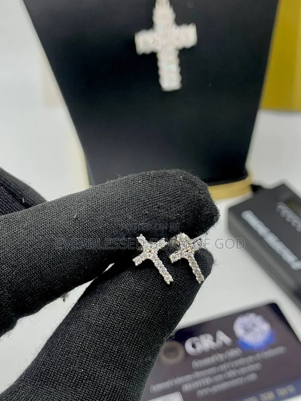 VVS Moissanite Diamond Cross Pendant on Steel Neck Chain and Earring