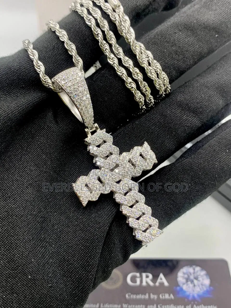 VVS Moissanite Diamond Cross Pendant on Steel Neck Chain and Earring