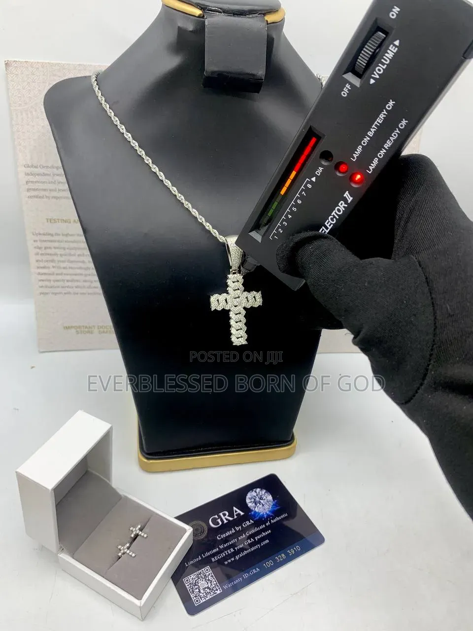 VVS Moissanite Diamond Cross Pendant on Steel Neck Chain and Earring