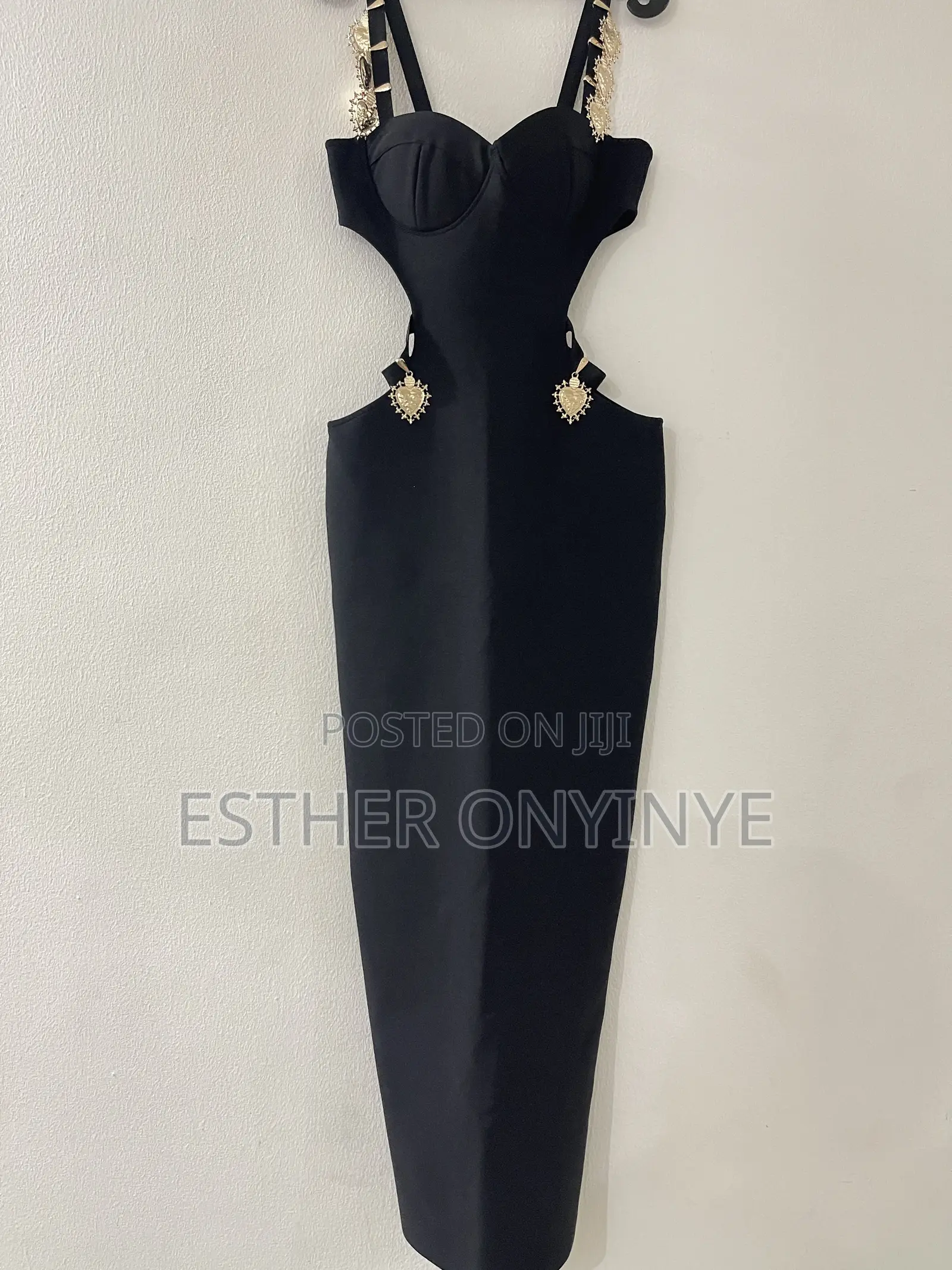 Black With Gold Embellishments Bandage Dress.