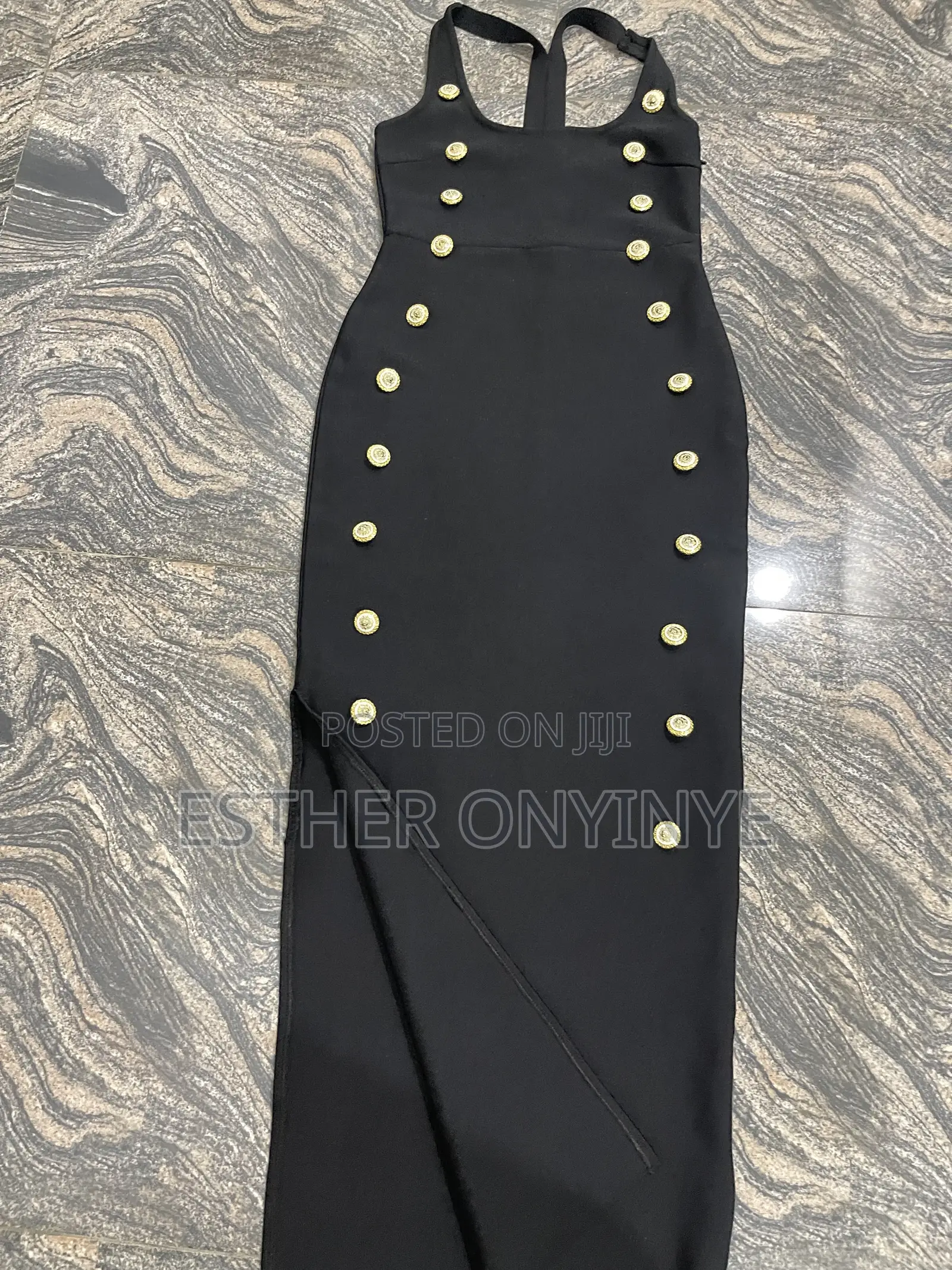 Black Bodycon Bandage Dress. With Gold Buttons Design