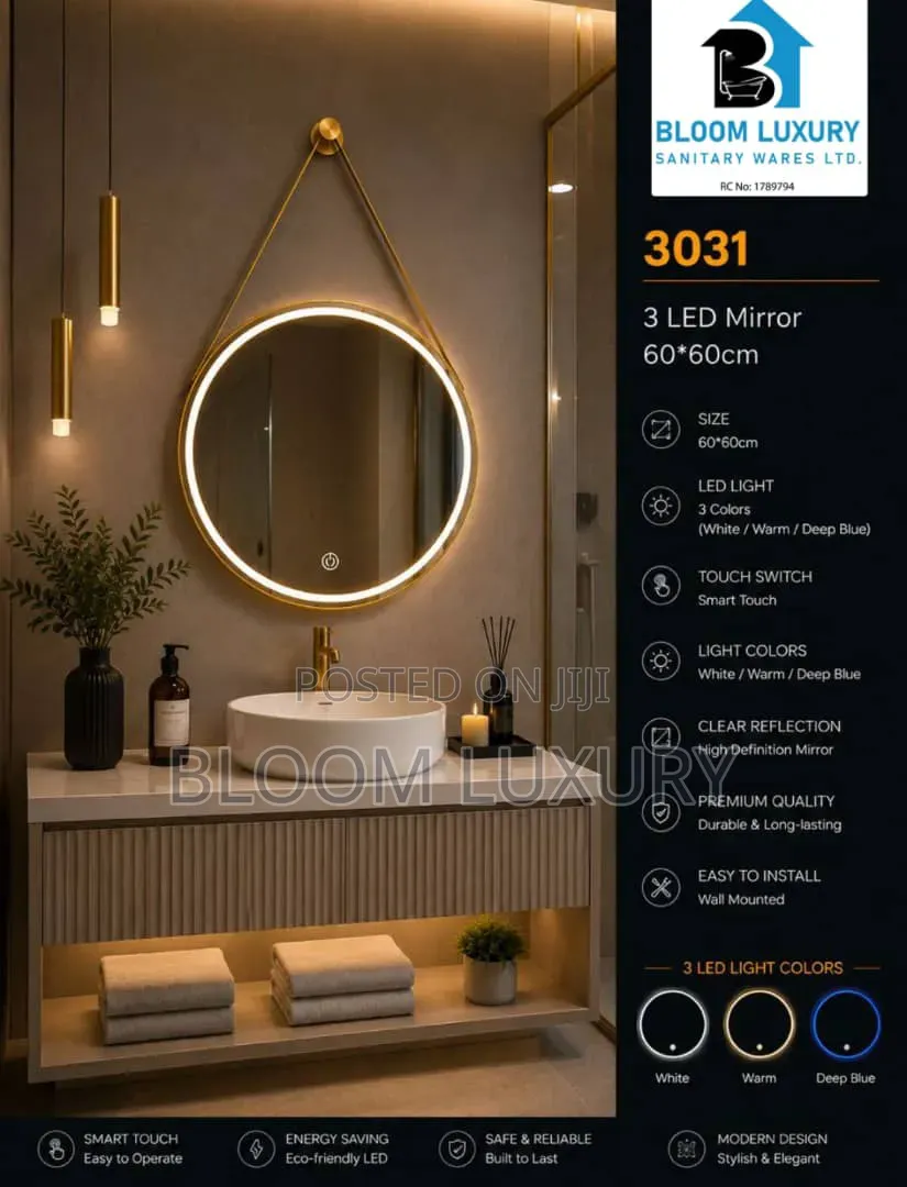 Gold Framed Belt Mirror With Led Mirror 3 Colour