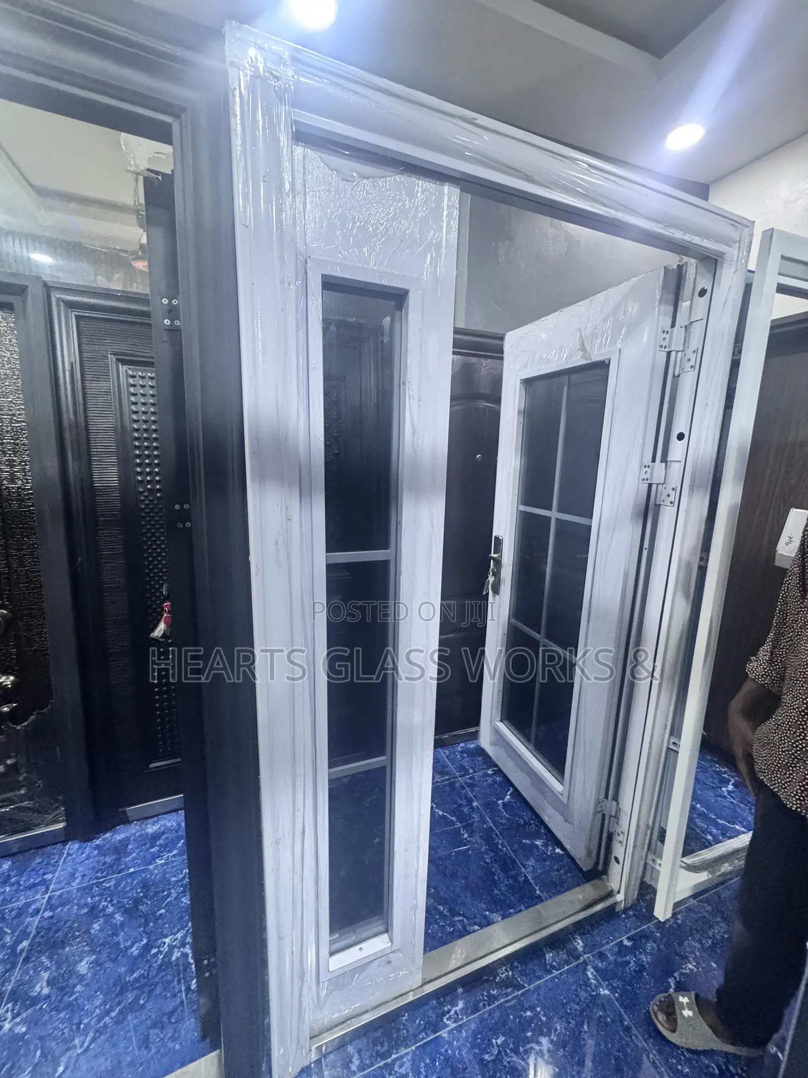 Extra Height Israeli Steel Security Door With Fixed Glass Sidelights