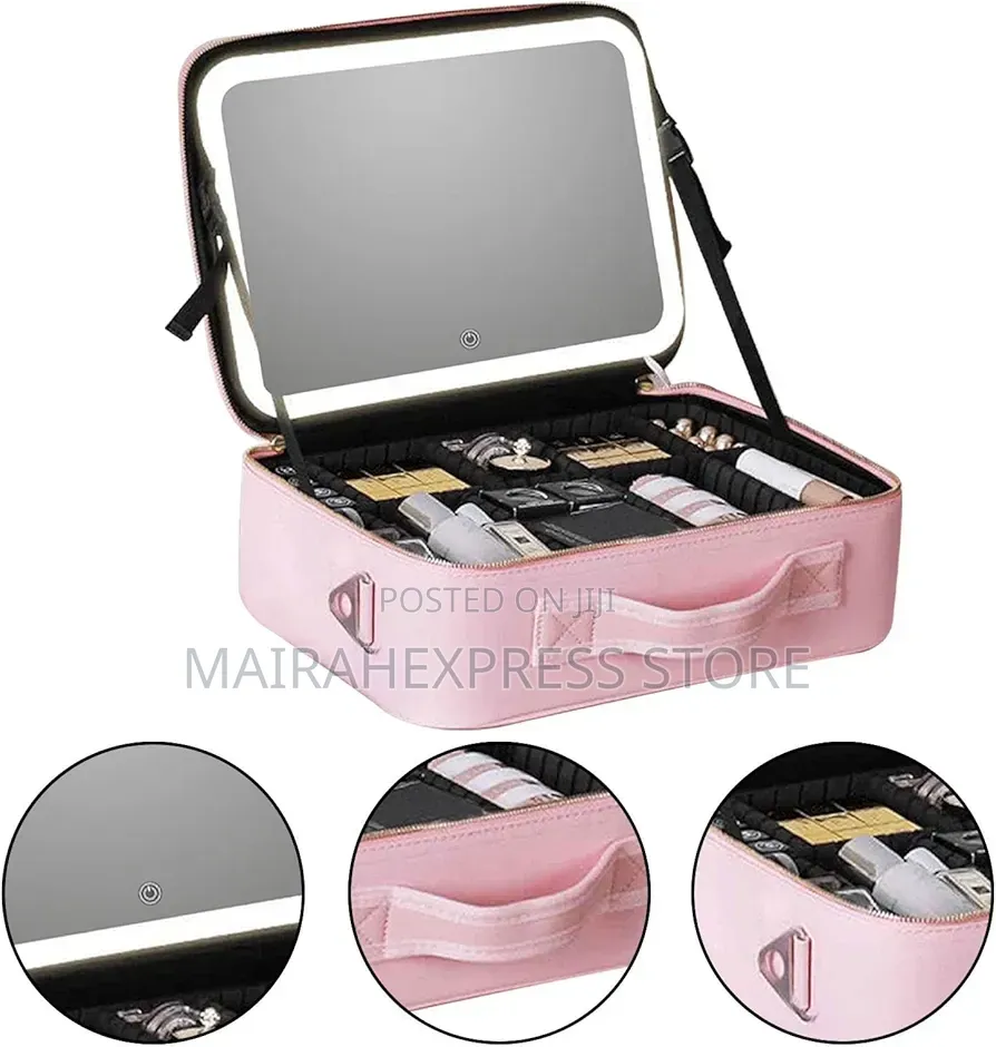 Large Capacity Travel Makeup Bag With Built-in Led Lighted Mirror B3s