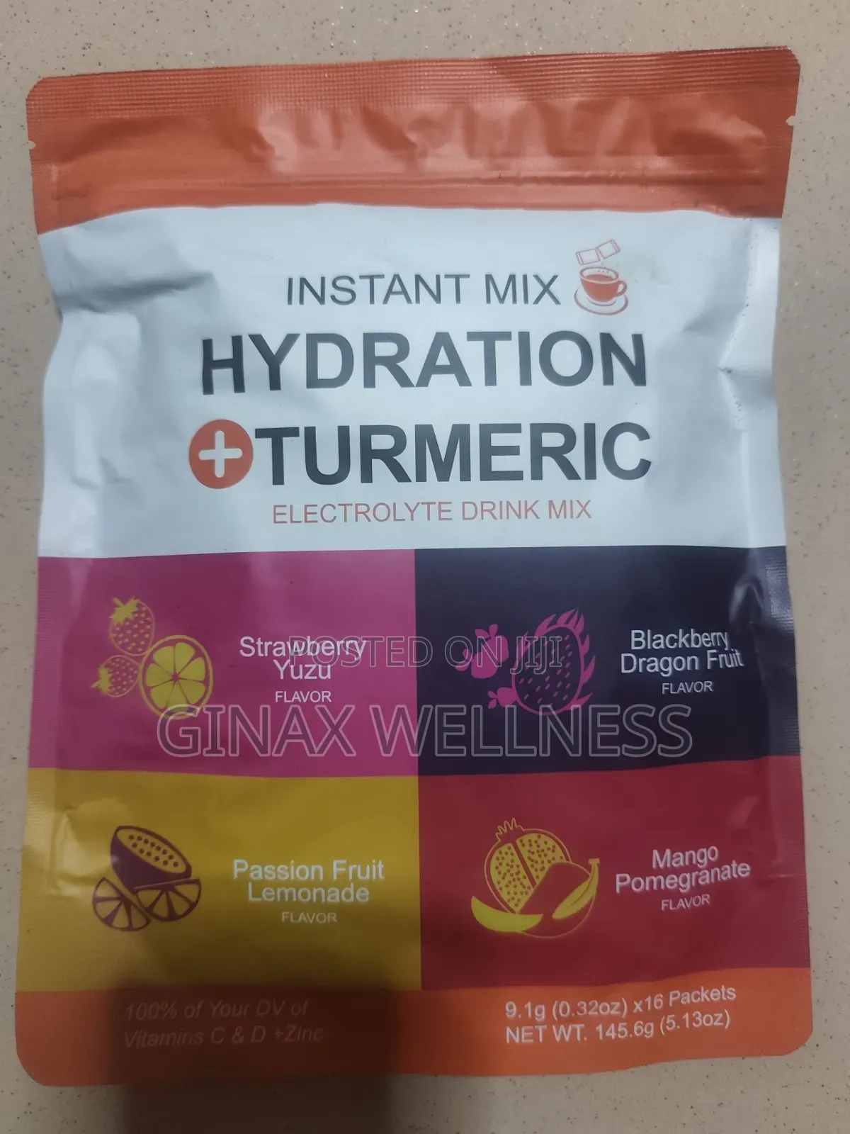 Hydration, Turmeric and Electrolyte Drink Mix With Vitamins C, D, Zinc