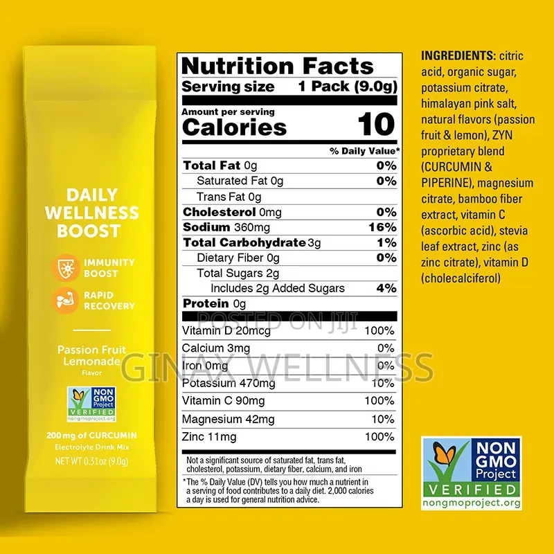 Hydration, Turmeric and Electrolyte Drink Mix With Vitamins C, D, Zinc