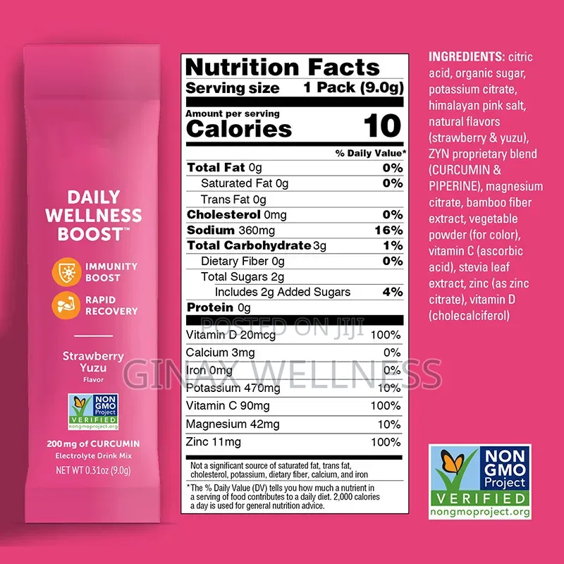 Hydration, Turmeric and Electrolyte Drink Mix With Vitamins C, D, Zinc