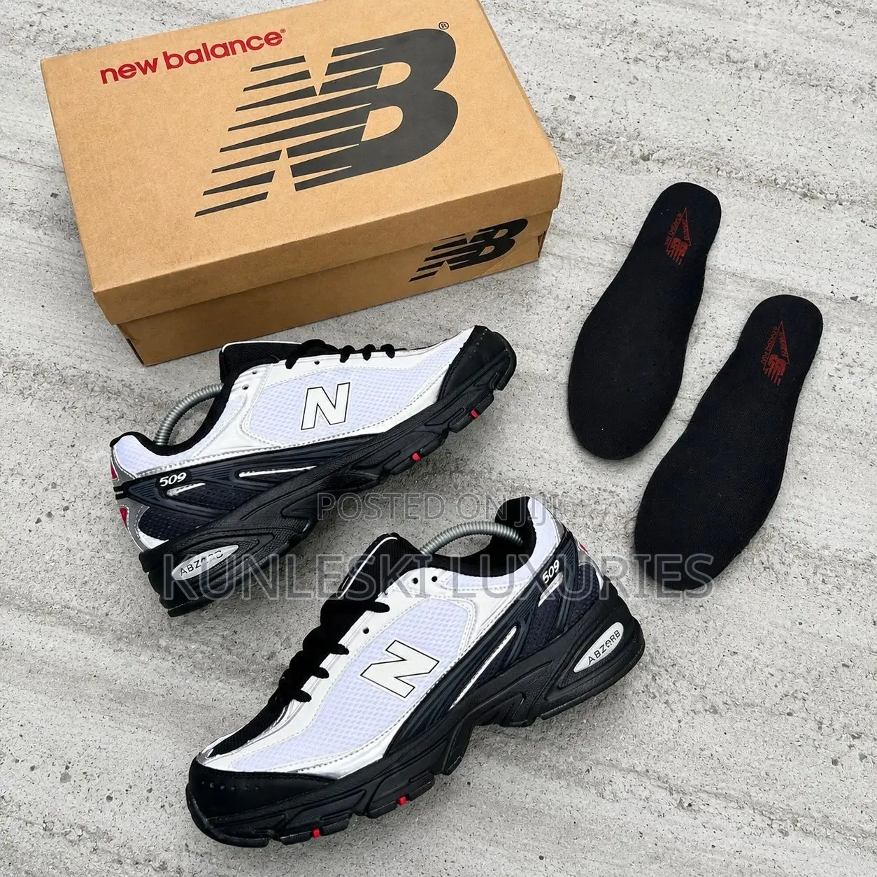 Original New Balance 509 White / Black / Sliver Metallic Sneakers