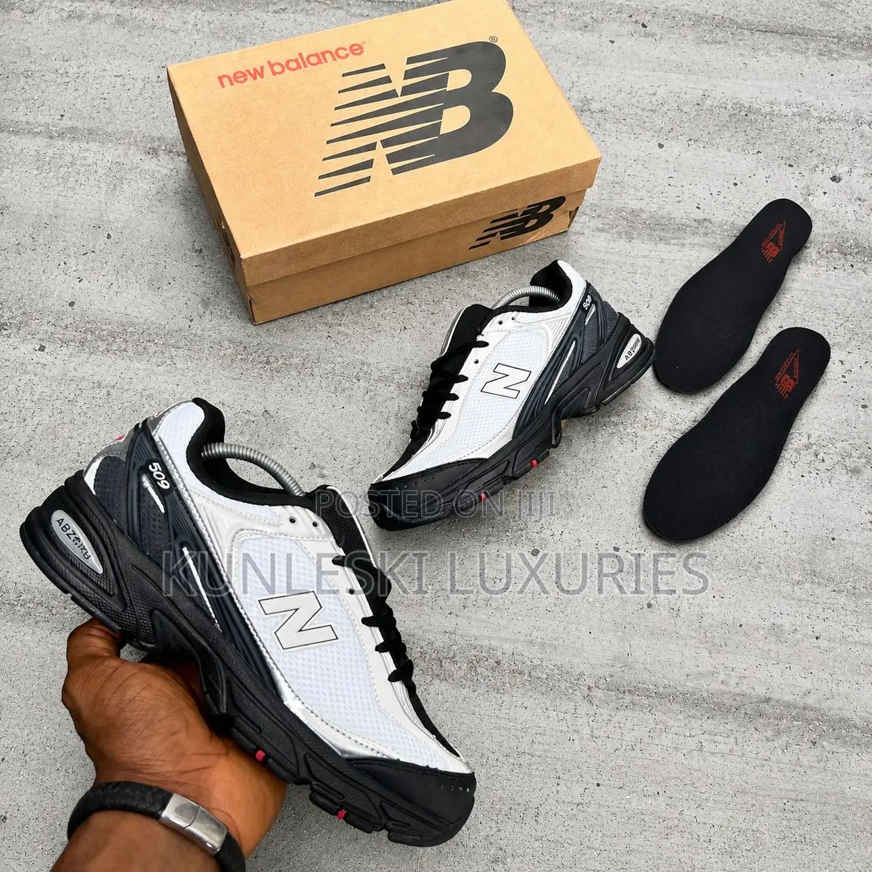 Original New Balance 509 White / Black / Sliver Metallic Sneakers