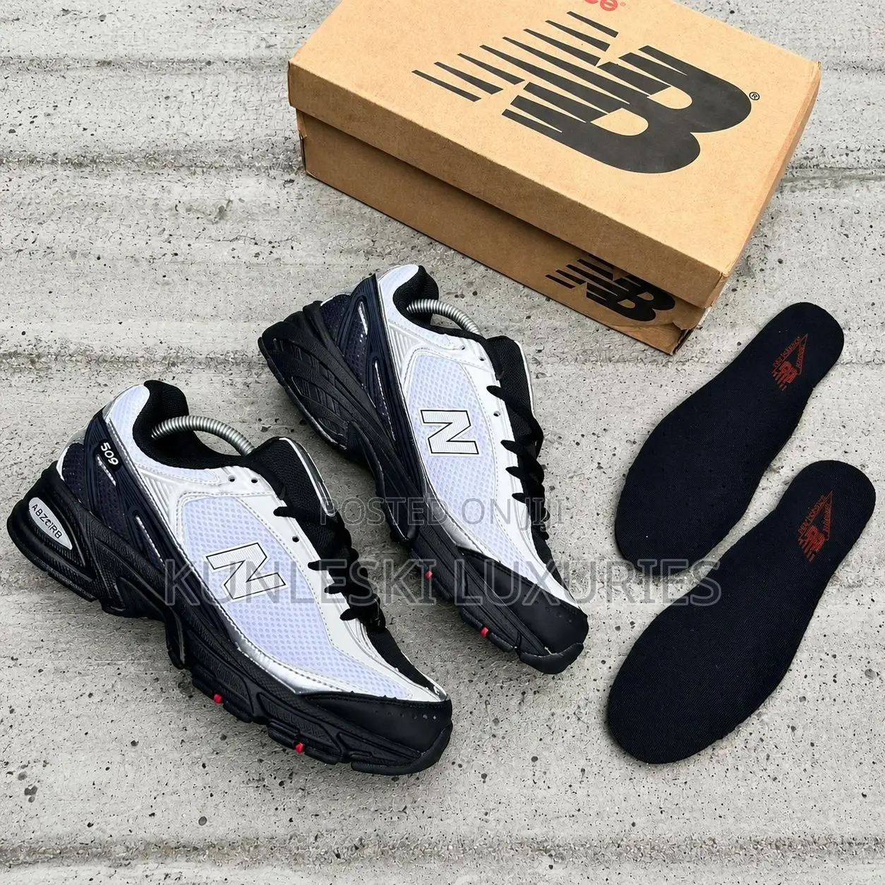 Original New Balance 509 White / Black / Sliver Metallic Sneakers