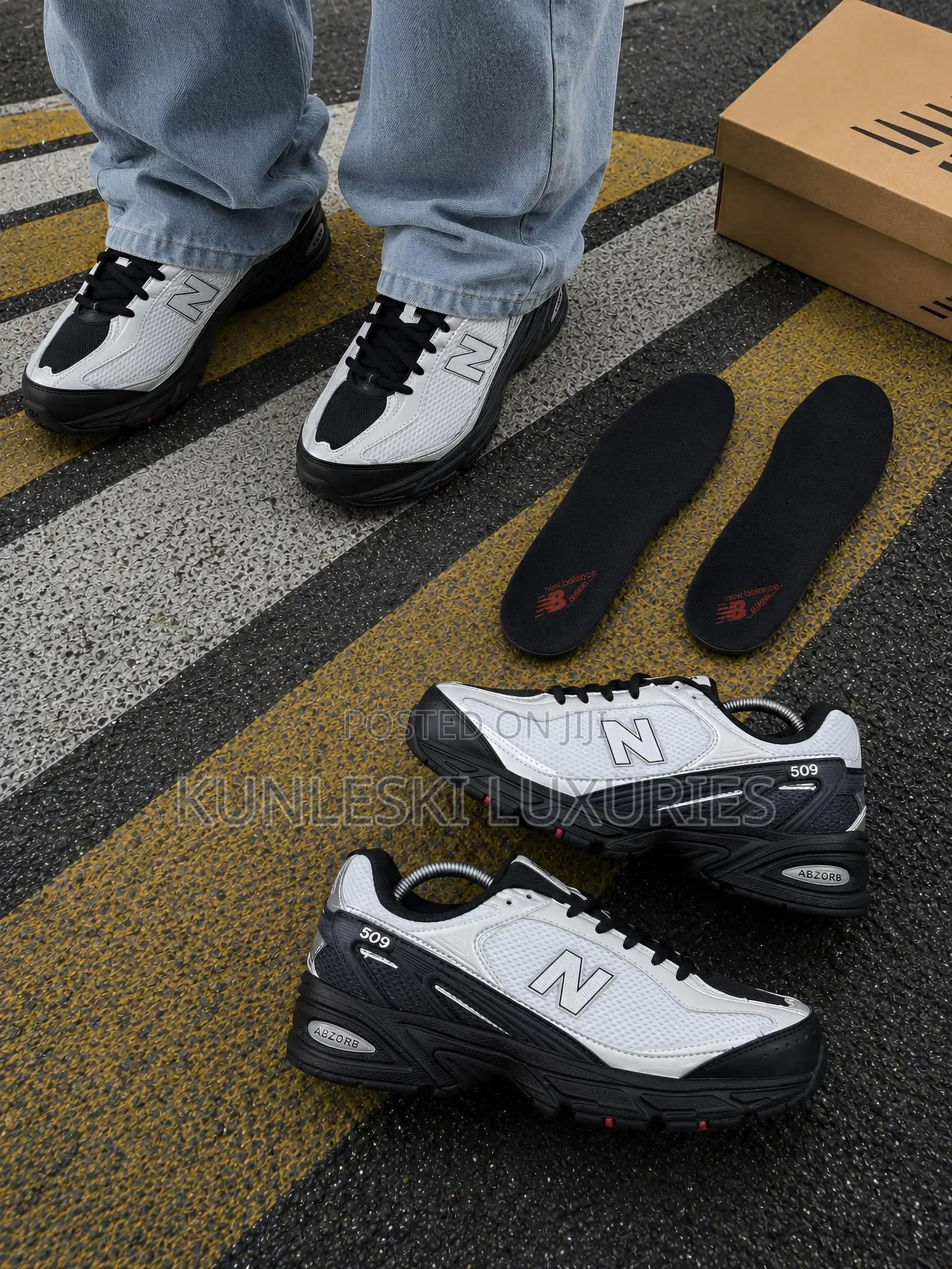 Original New Balance 509 White / Black / Sliver Metallic Sneakers