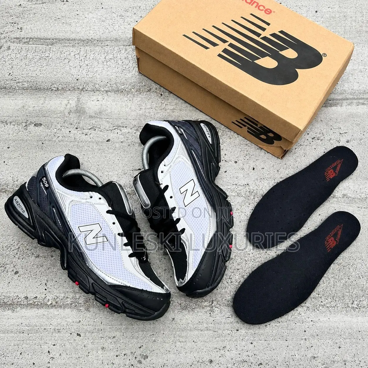 Original New Balance 509 White / Black / Sliver Metallic Sneakers