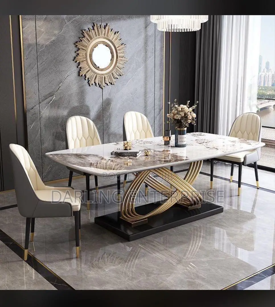Luxury 6-Seater Marble Dining Sets With Modern Gold