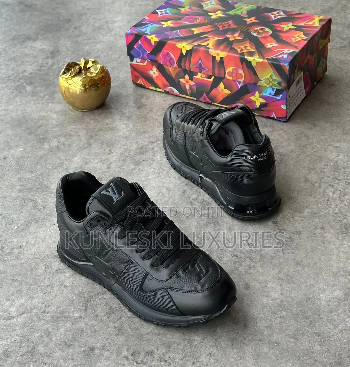 Original Louis Vuitton Black Leather Sneakers