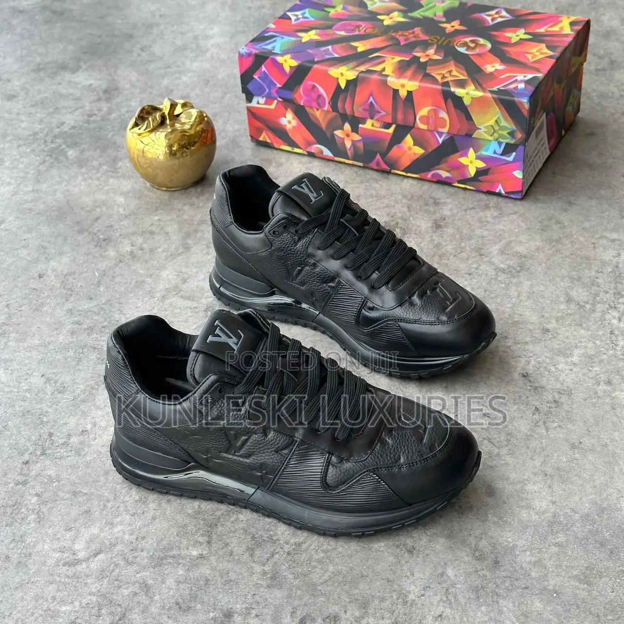Original Louis Vuitton Black Leather Sneakers