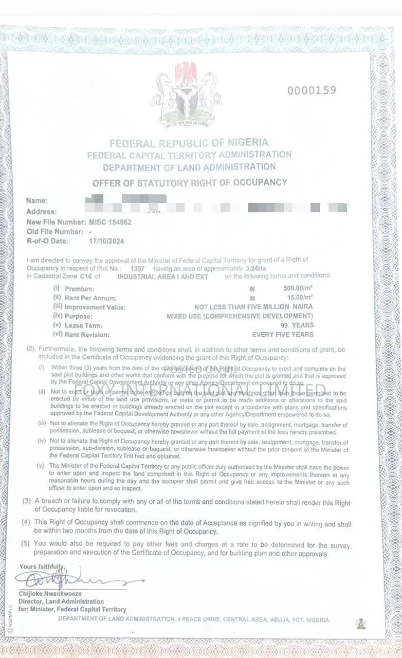 3.2 Hectares Land At Idu Cadastral Zone