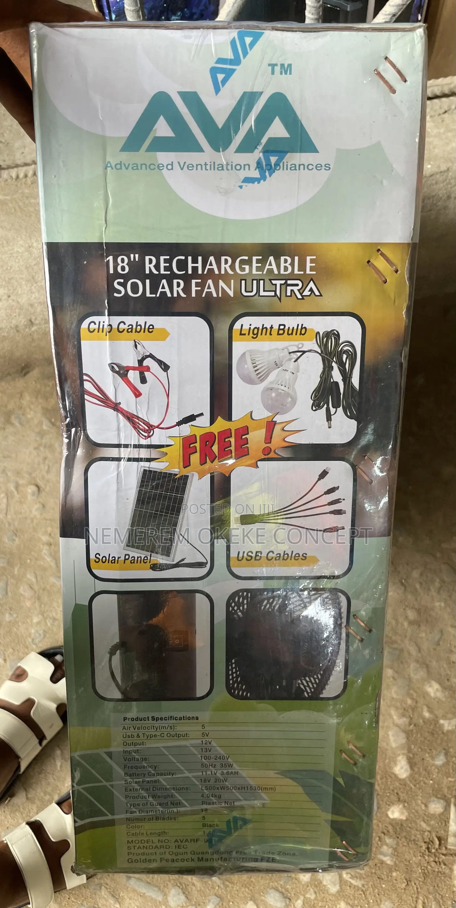 18 Inches Ava Rechargeable Solar Fan Ultra