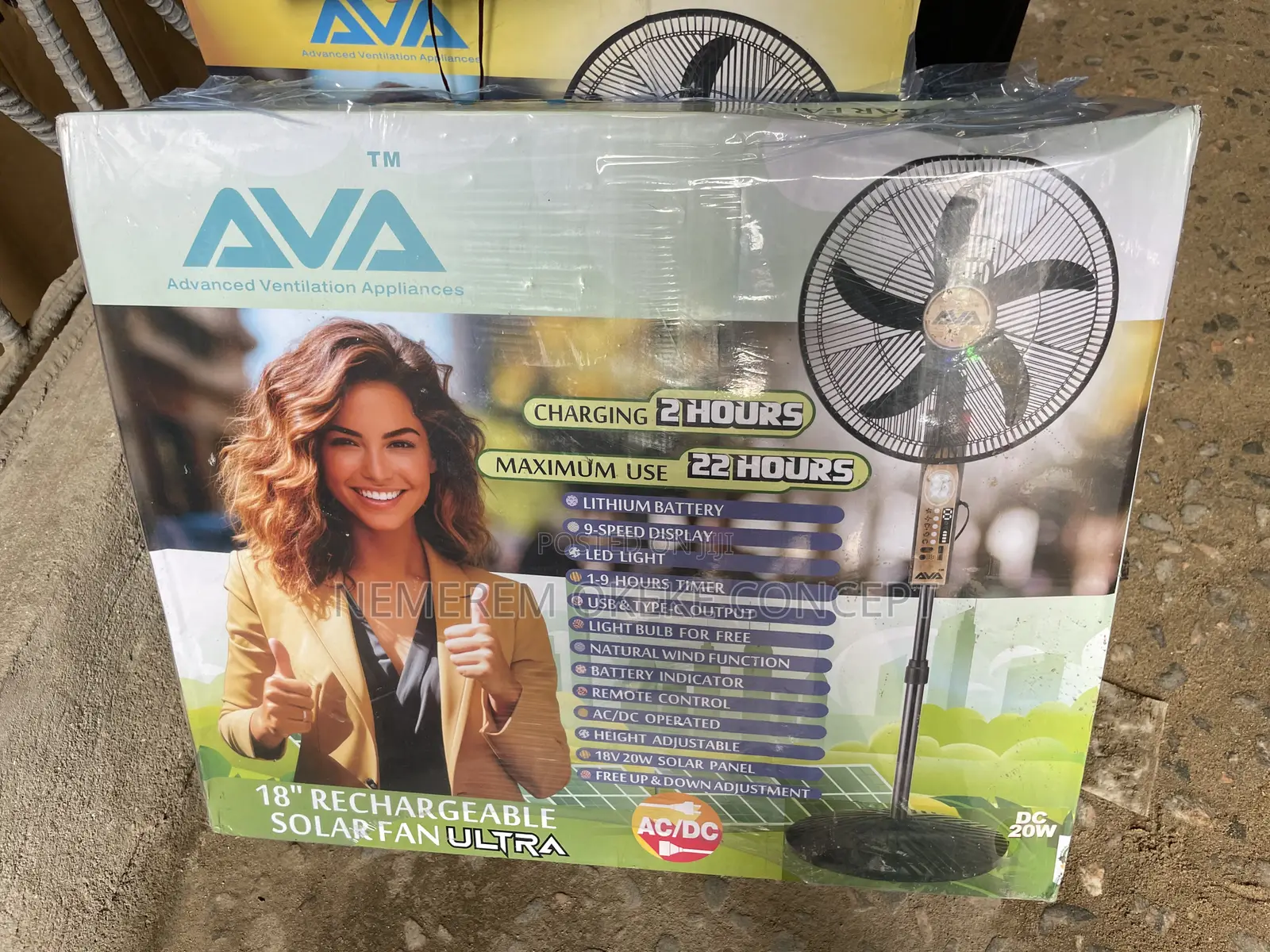 18 Inches Ava Rechargeable Solar Fan Ultra