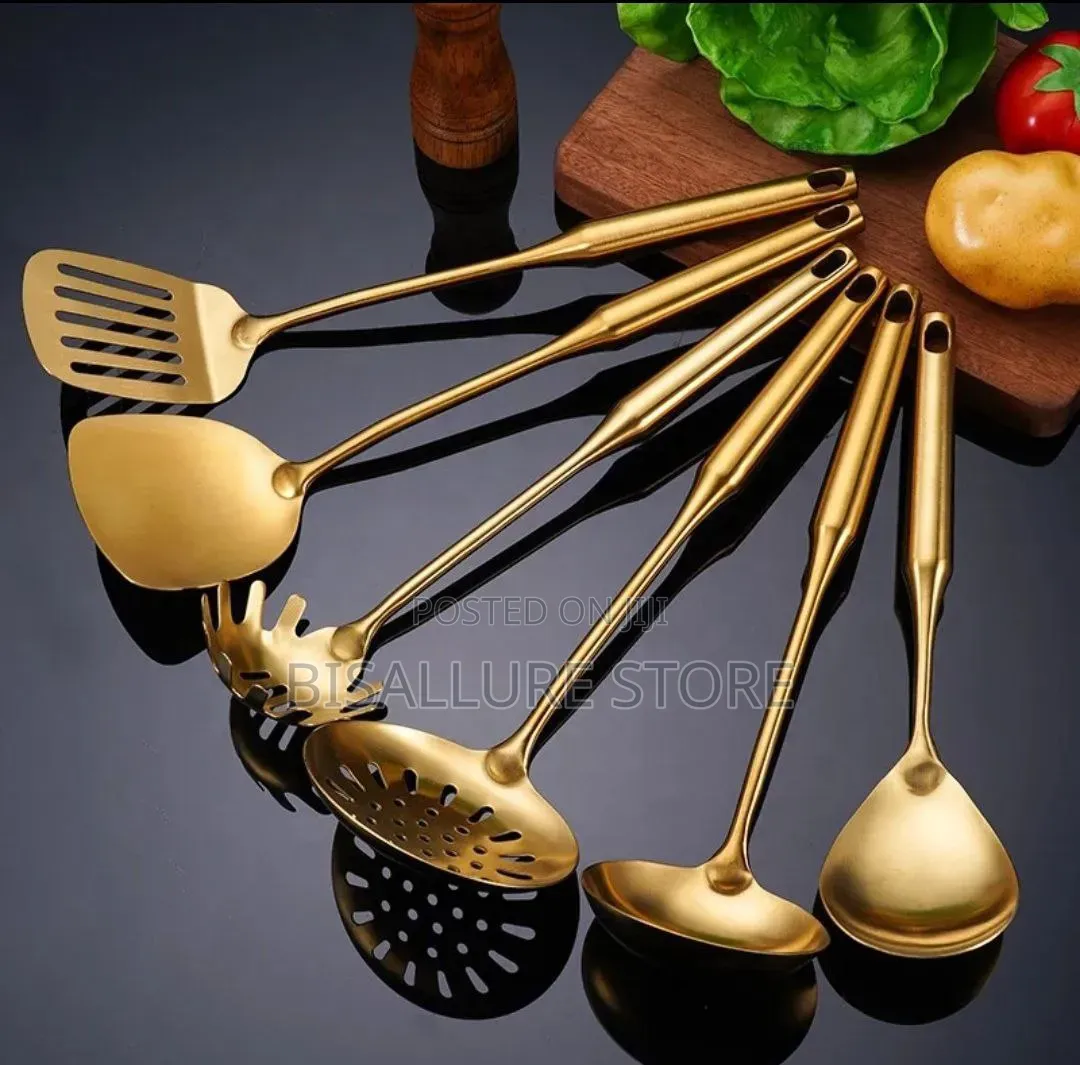 6 Pieces Stainless Gold Cooking Spoon Set