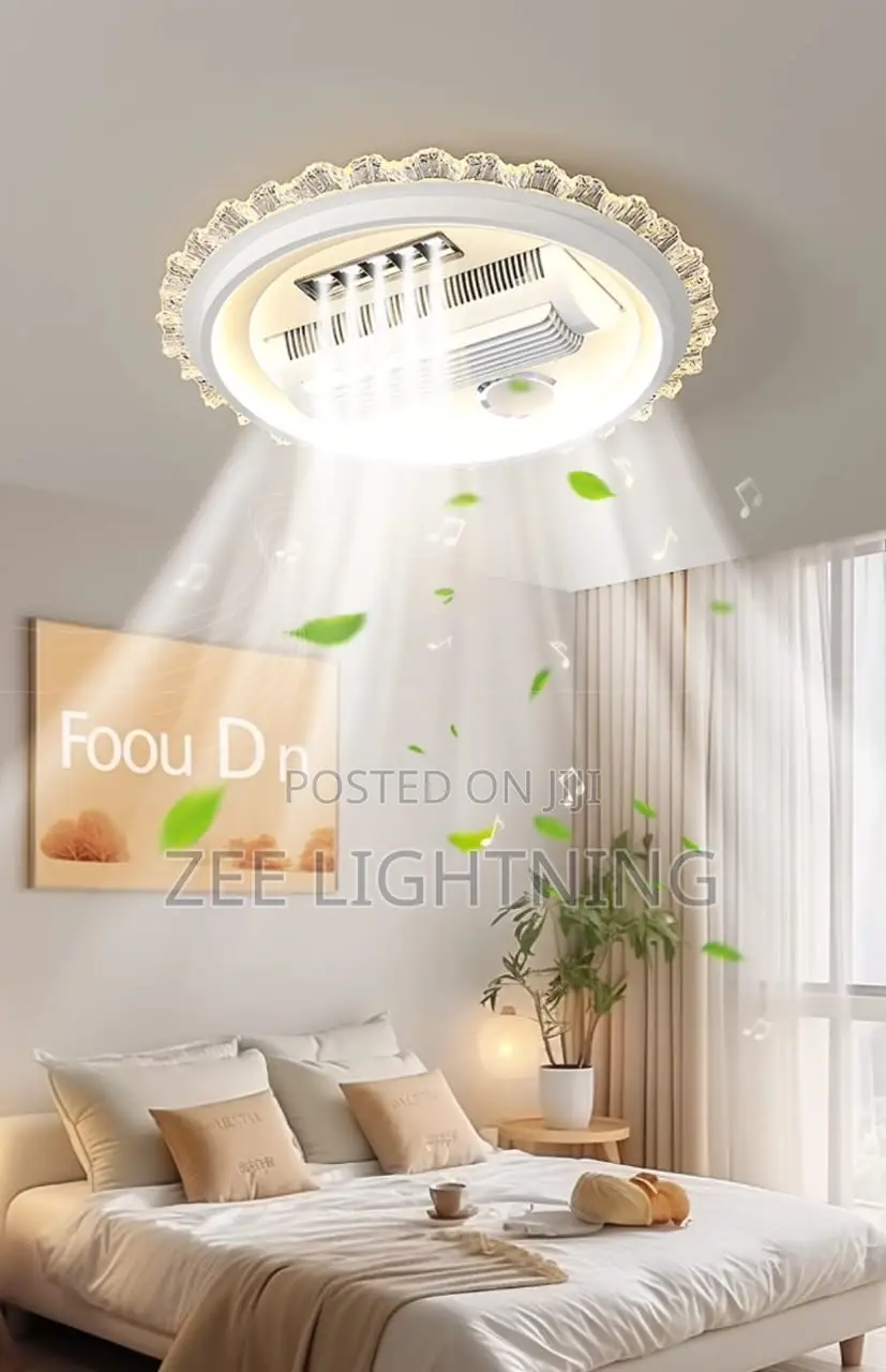 Modern Round Led Ceiling Fitting With Voice Control (Bluetooth and Fan