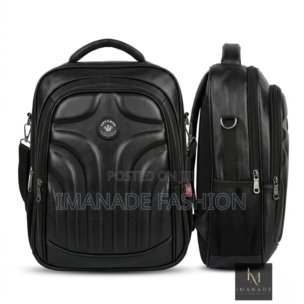 Hp Power Hard Shell Leather Backpack – Black