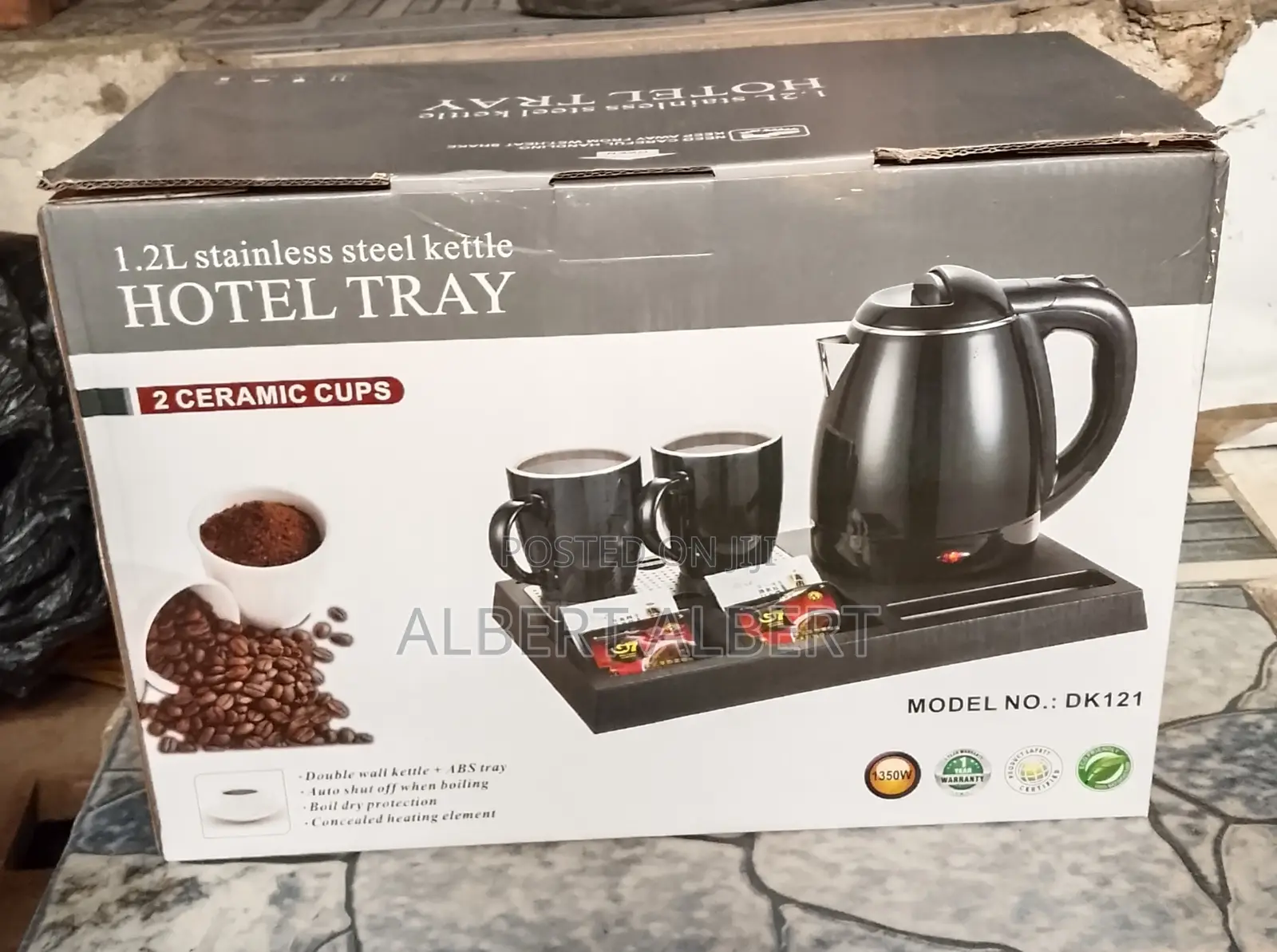 Hotel Tray With 2 Ceramic Cups and Kettle