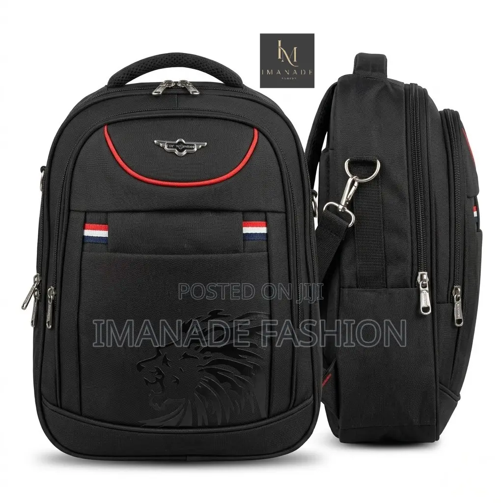 Lion Badge Backpack – Black Red (Medium)