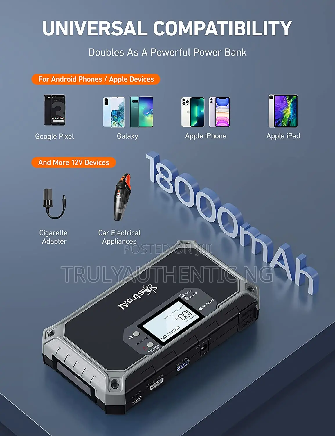 Premium Car Battery Jump Starter - Flash Light - Power Bank - S8 2000a