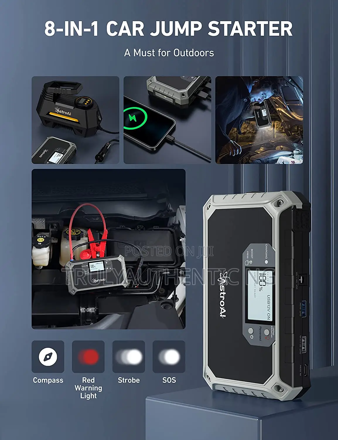 Premium Car Battery Jump Starter - Flash Light - Power Bank - S8 2000a