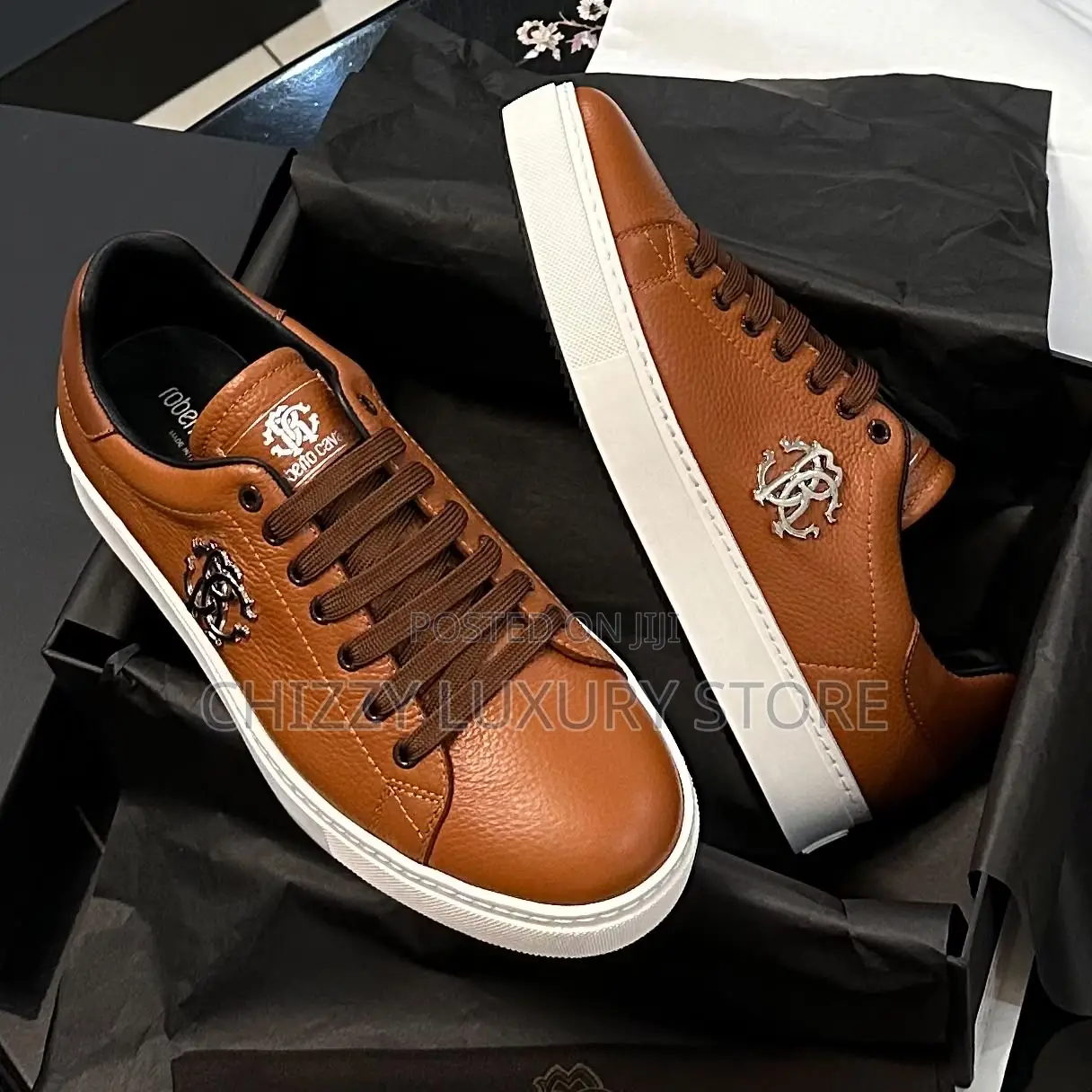 Roberto Cavalli Quality Luxury Men Genuine Leather Sneakers