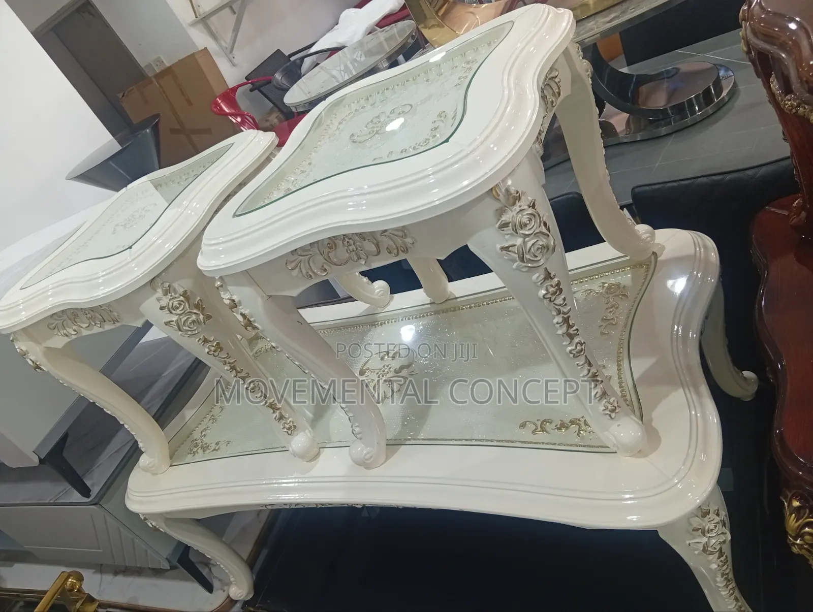 Cream Royal Center Tables With 2 Sidetables