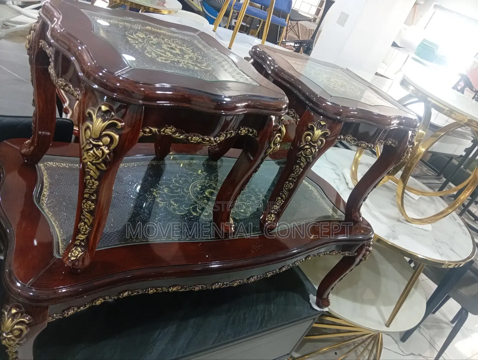 Brown Royal Center Table With 2 Sidetables