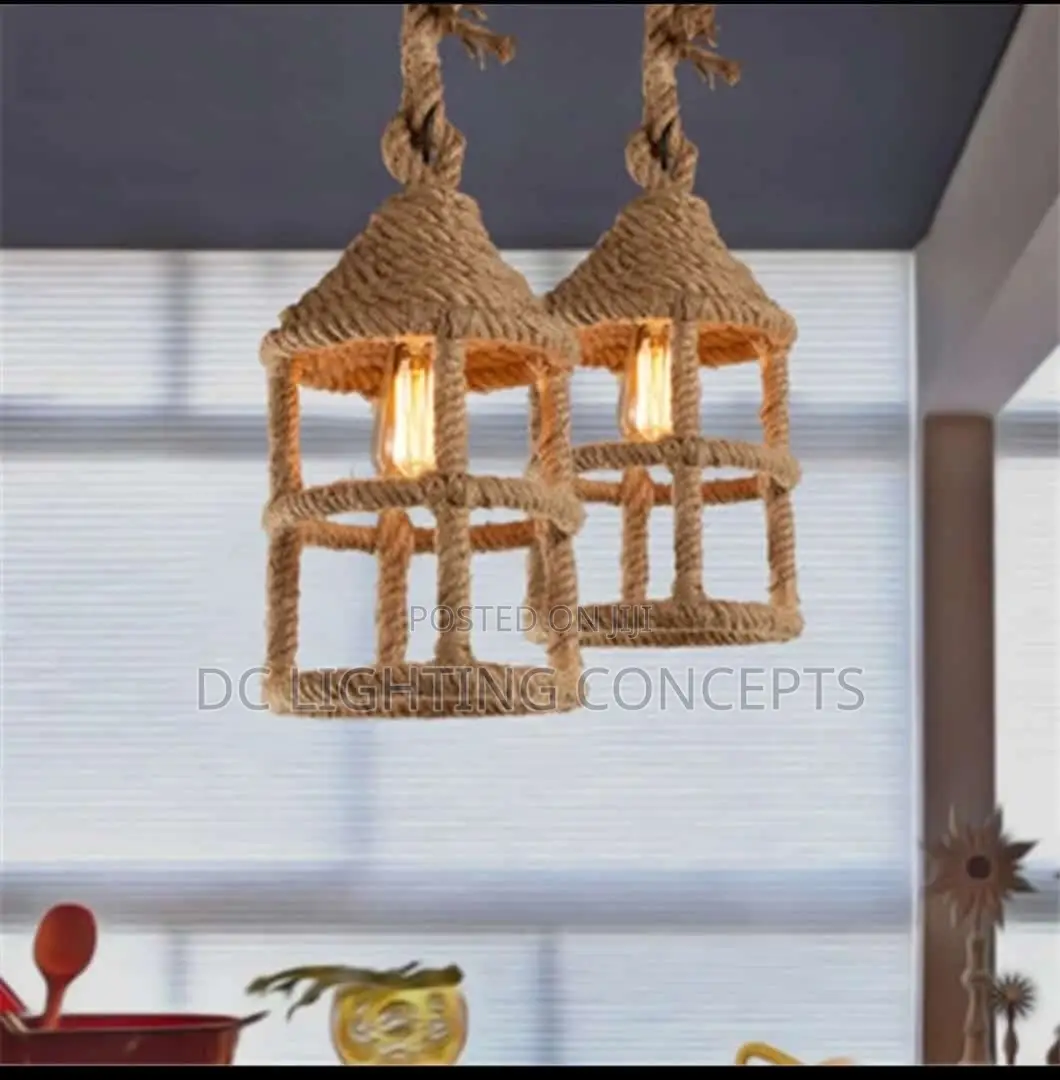Post Modern Retro Hemp Rope Basket Lantern Lamp.