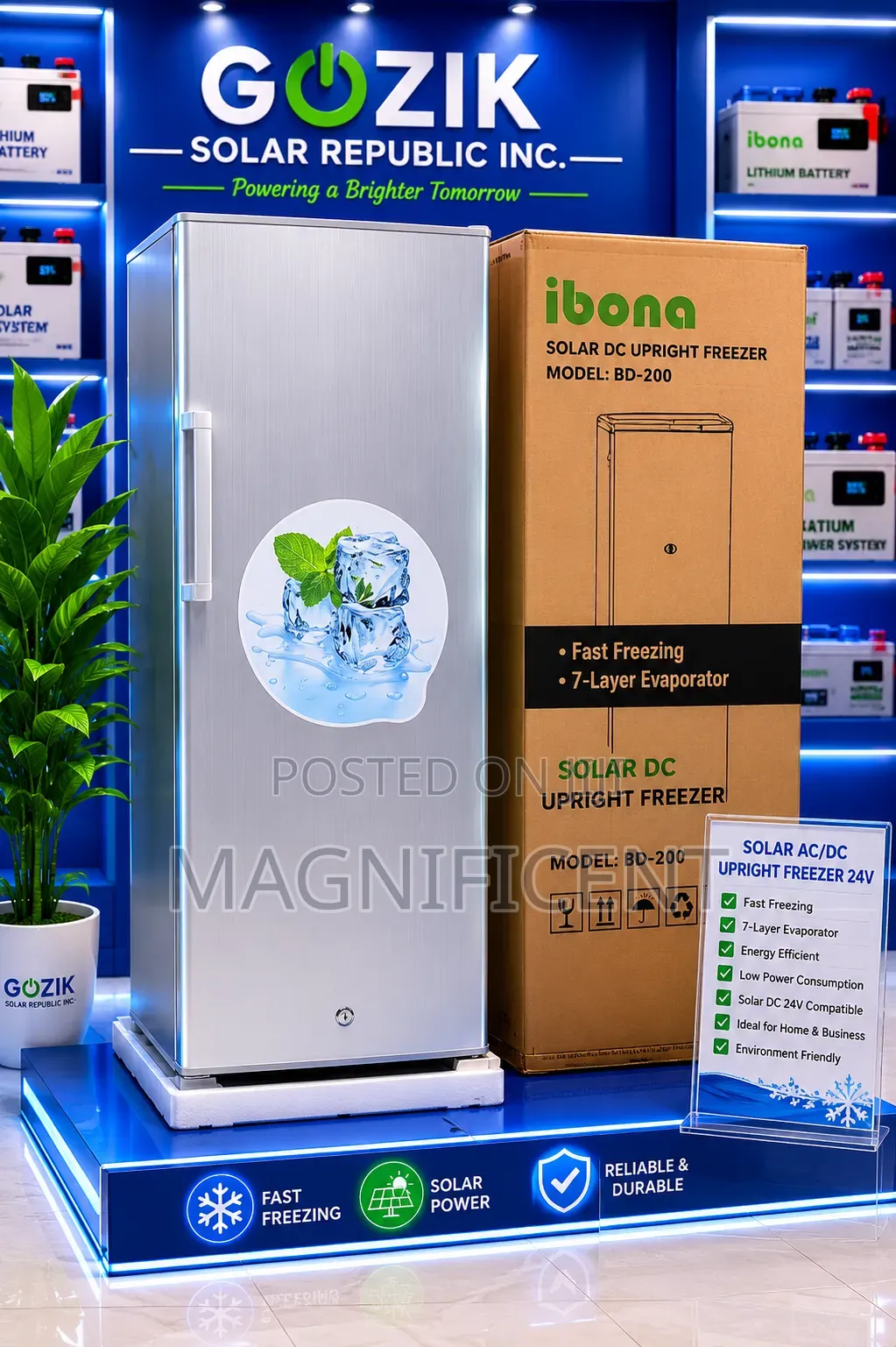 Bona200l Solar Ac/Dc Upright Freezer 24v Fast Freezing Energ S Freezer