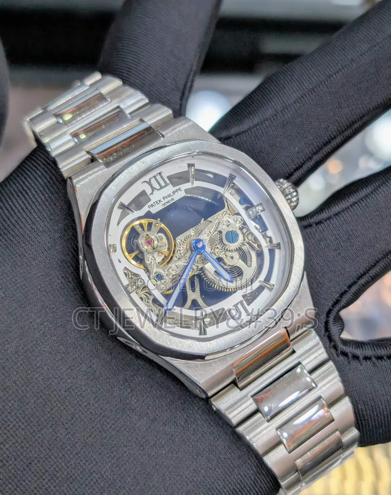Nice Classic Mechanic Watch Patek Philippe Skeletonized Dial Stainless