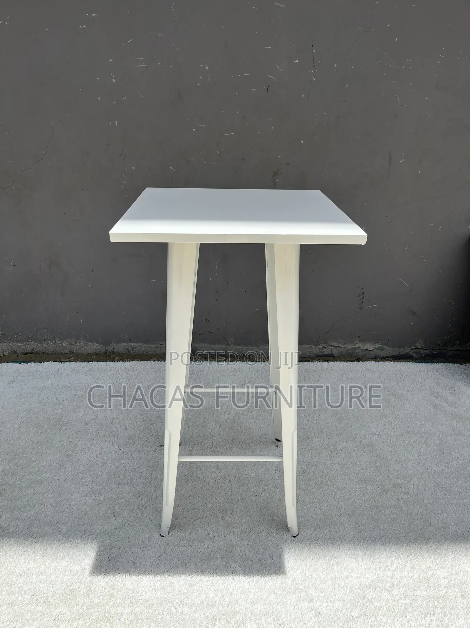 Modern White Metal Bar Table - Industrial High-Top Bistro Desk