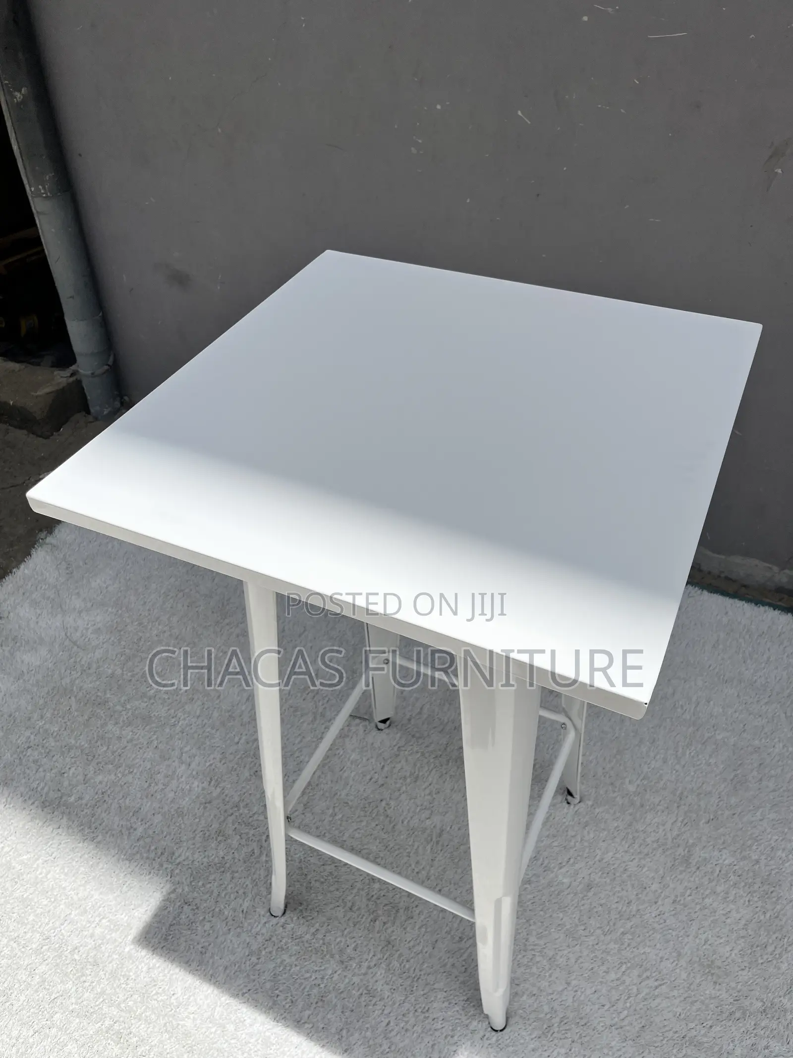Modern White Metal Bar Table - Industrial High-Top Bistro Desk