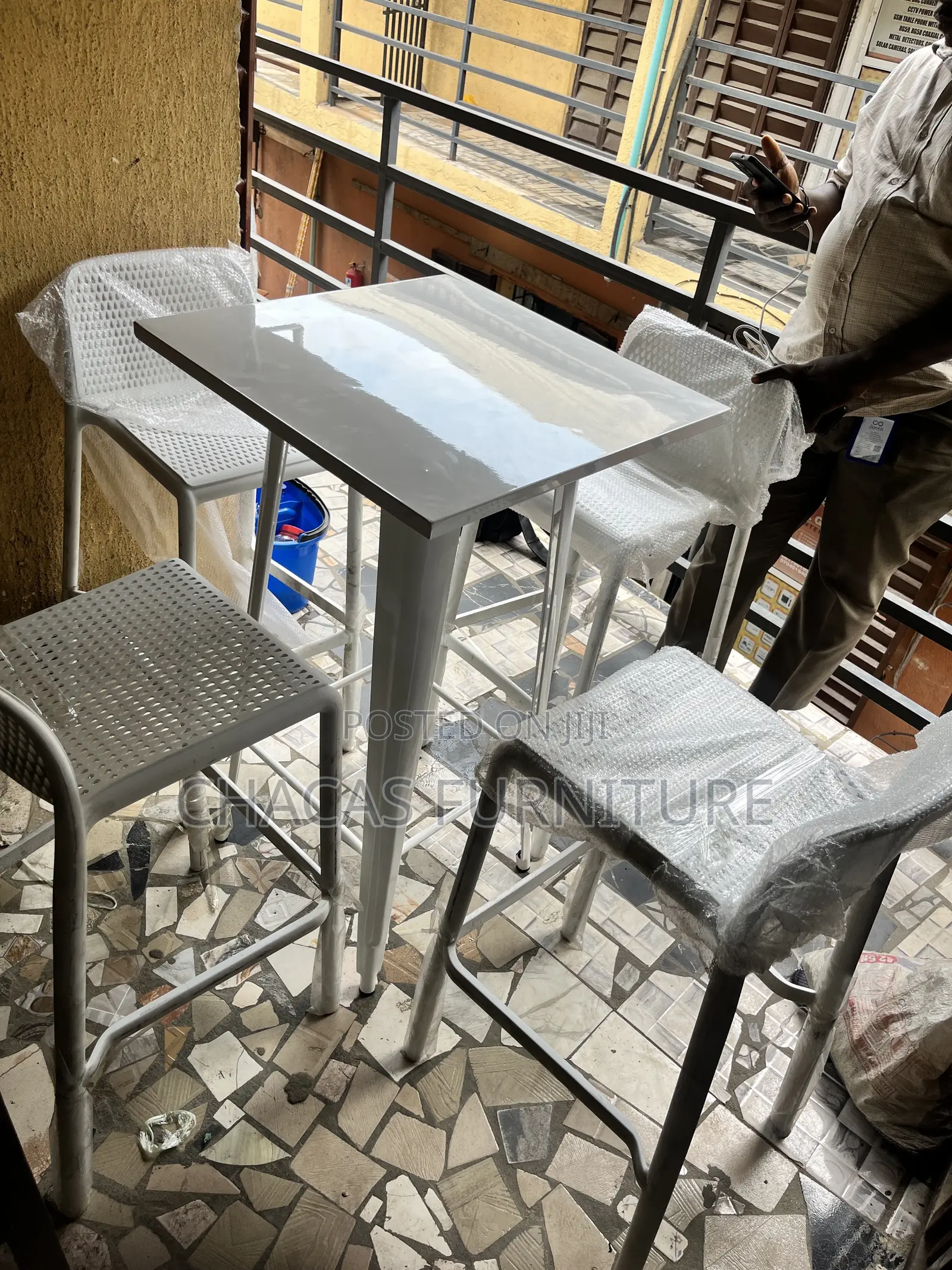 Modern White Metal Bar Table - Industrial High-Top Bistro Desk