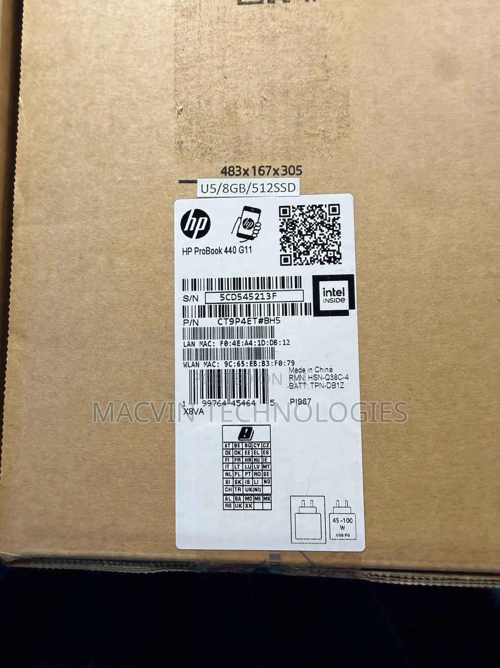 New Laptop HP ProBook 440 8GB Intel Core Ultra 5 SSD 512GB