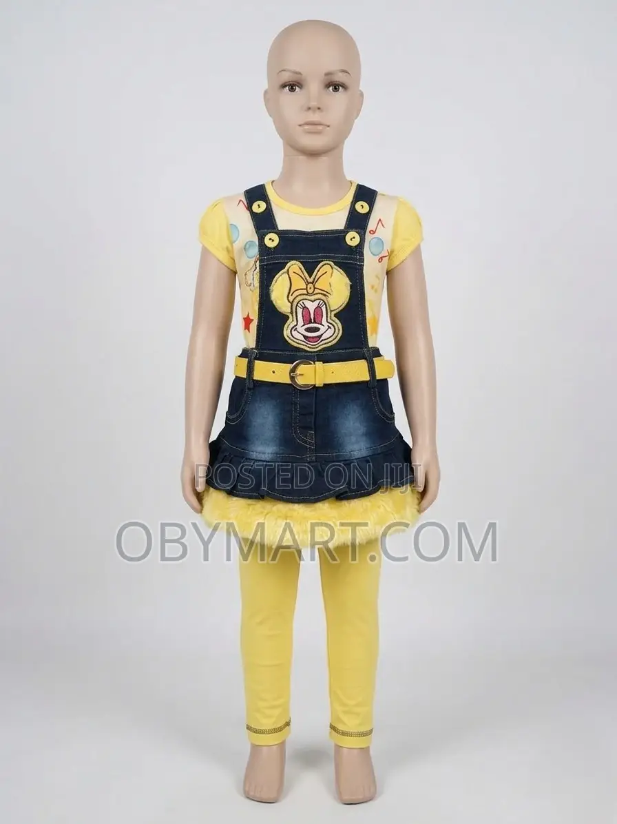 3 Piece Minnie Mouse Set Denim Jumper With T-Shirt and Leggings