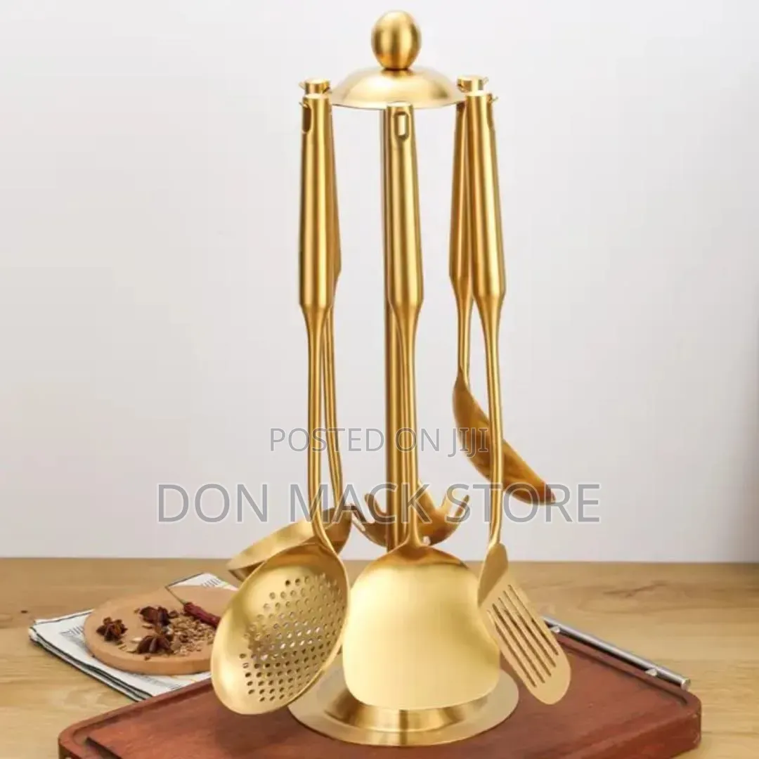 Quality 7pcs 304 Stainless Steel Golden Cooking Spoon Set.