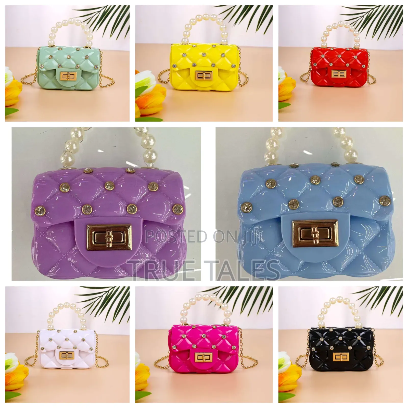 Girl's Stone Embellished Hand Bag With Chain Beaded Straps