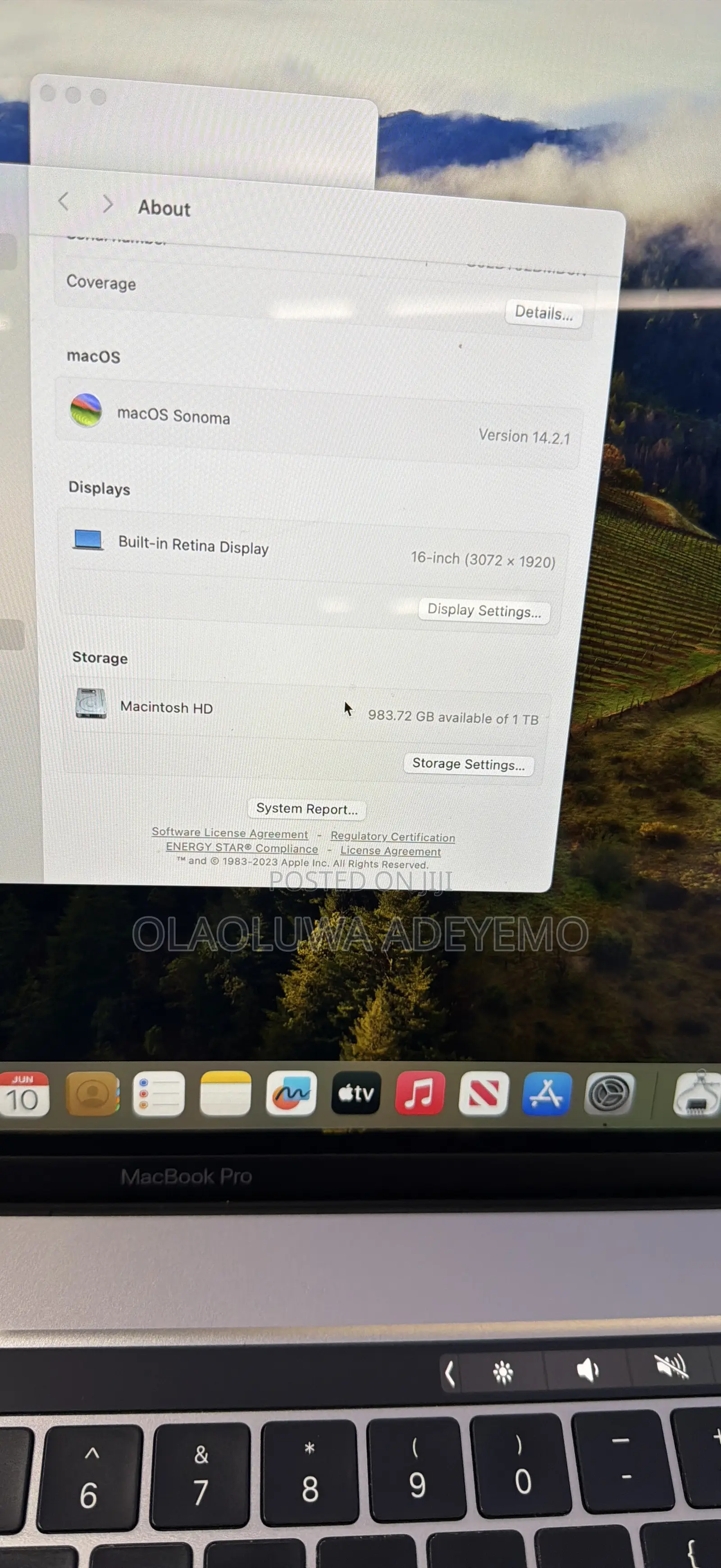 Laptop Apple MacBook Pro 2019 16GB Intel Core i9 SSD 1T