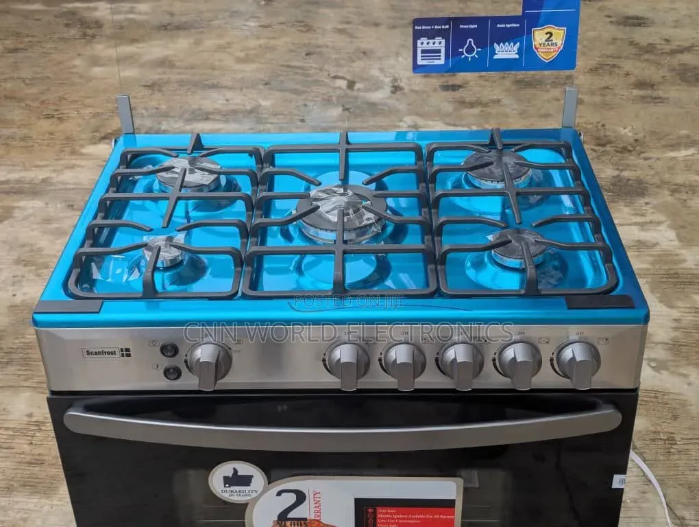 New Scanfrost 5 Burners Gas Cooker Automatic With Oven Warranty 1year